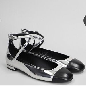 Stuart Weitzman Eden Strappy Ballet Flats in Black and Silver NWT